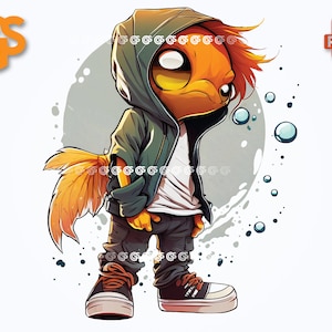 Cool Streetwear Goldfish PNG | Koi Graphic T-Shirt Digital File, Fish Lover, Urban Sublimation, Pet Animal, pngs designs