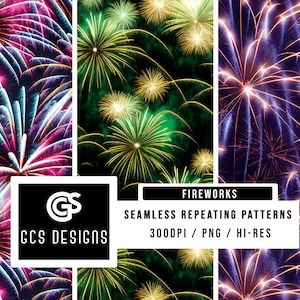 Digital Paper PNG Fireworks - Seamless Pattern Repeating Design File, Sublimation Background PNG, Independence Day & Fabric Patterns