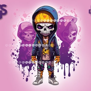 Ghost Graffiti Skullboy PNG - Graffiti T-shirt, sticker digitaal bestand, Skulls DJ, Urban Streetwear-sublimatie, pngs-ontwerpen