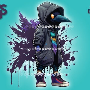 Streetwear Rabe PNG | Grafik-T-Shirt Digitale Datei, Liebhaber schwarzer Vögel, Graffiti Urban Sublimation, Krähen Raben, Pngs Designs