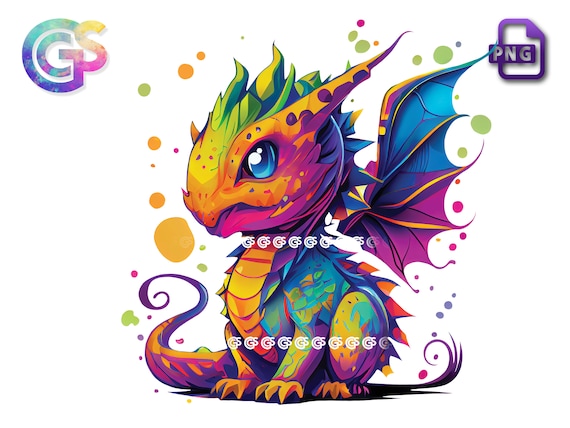 Kleurrijke Chibi Dragon PNG Holografische Twitch Emote T Shirt Digitaal Bestand Rainbow Kawaii Dragons Cute Sublimation Vector DTG Clipart