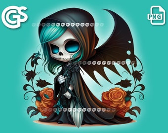 Lady Grim Reaper PNG | Goth T-Shirt Sticker Digital File, Mistress Death, Urban Sublimation, DTG Skull Clipart