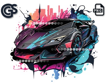 Colorful Supercar PNG | Fast Cars Graphic T-Shirt Digital File, Graffiti, Urban Sublimation, Sports Car DTG Clipart