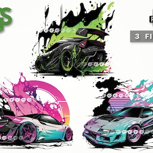 VaporWave Supercar Bundle (3) PNG | Fast Cars Graphic T-Shirt Digital File, Graffiti, Urban Sublimation, Sports Car