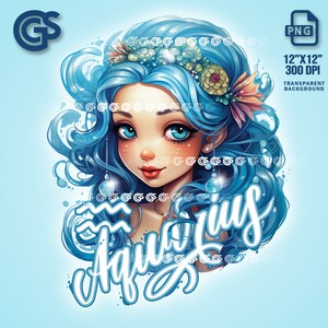 Aquarius Girl Zodiac PNG File | Horoscope T-Shirt Digital Design, Astrology Sublimation, Instant Download, pngs designs