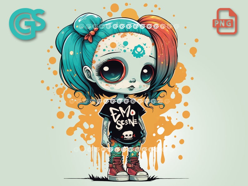 Scene Queen Girl PNG File, Emo Scene Kid, TShirt Design, Sublimation DTG, Fashion Girl Clipart image 1