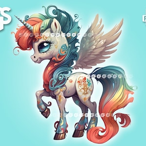 Hübsches Einhorn PNG | T-Shirt-Aufkleber Digitale Datei, Fabelwesen, Urban Streetwear Sublimation, kleines Pony, png designs