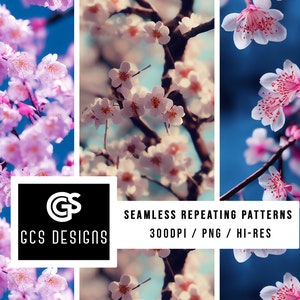Digitales Papier PNG Sakura Baum - Nahtlos wiederholende Design-Datei, Sublimation verschwommener Hintergrund PNG, Sakura Blumen & Stoffmuster