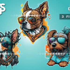 Cool Graffiti Dogs Bundle (3) PNG - Puppy T-Shirt Sticker Digital File, Dog Mom Dad Lover, Urban Streetwear Sublimation