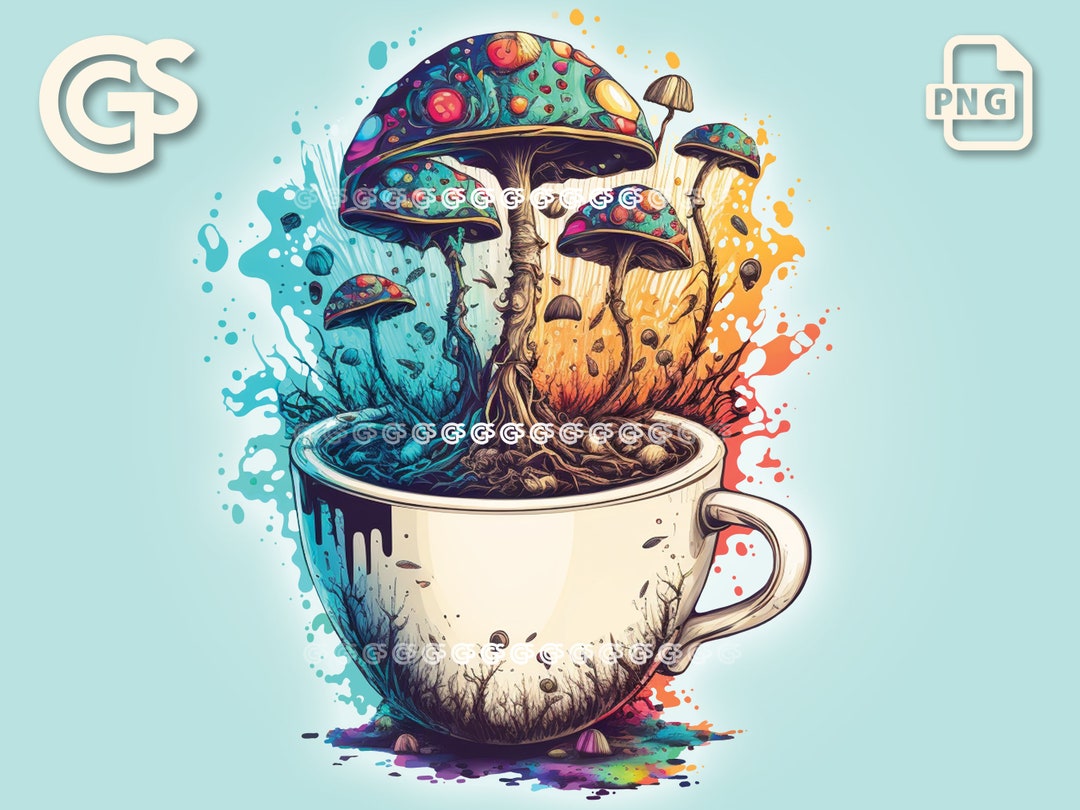 Trippy Tea Magic Mushroom Tea Cup, PNG Psychedelic Trippy, Digital T-shirt Shrooms ...