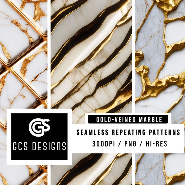 Seamless PNG Gold Veined Marble - Seamless Pattern Repeating Design File, Digital Paper, Sublimation Background PNG, Fabric Patterns