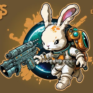 Conejito espacial PNG - Camiseta con gesto de conejo astronauta Archivo digital, Conejos chibi, Lindo vector de sublimación, diseños png