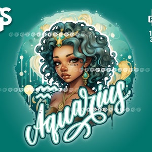 Black Aquarius Girl Zodiac PNG File Horoscope T-shirt Digital Design ...