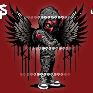 Black Cupid - PNG Graffiti Valentine&#39;s Day T-Shirt Design, Heart Love Sticker, Streetwear Sublimation, Valentine, pngs designs