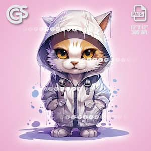 Raincoat Wet Kitty PNG | Kitten T-Shirt Sticker Digital File, Cat Mom Dad Lover, Urban Streetwear Sublimation, pngs designs