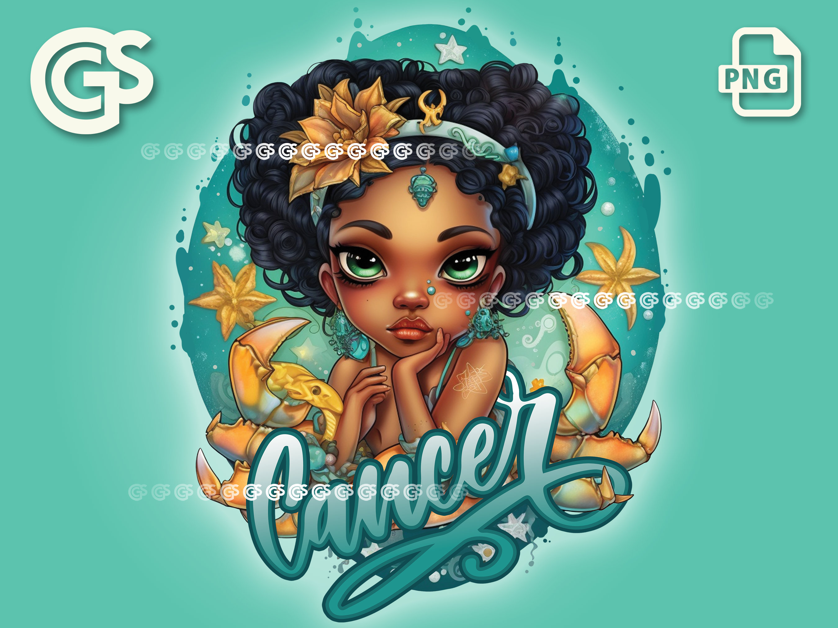 Black Cancer Girl Zodiac PNG File | Horoscope T-shirt