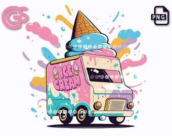 Cute Little Ice Cream Truck PNG File | Popsicle T-Shirt digital, Graffiti, dtg, Sublimation, Ice Cream Man ClipArt