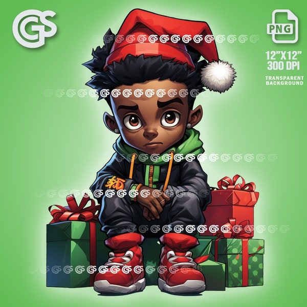 Cool Black Boy Elf PNG | Gift Christmas Digital T-Shirt Santa's Elf PNG, Sublimation Logo, DTG, Holiday Clip Art