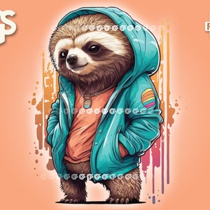 Cute Streetwear Sloth PNG | Graphic T-Shirt Digital File, Sloth Lover, Urban Sublimation, Animal, pngs designs