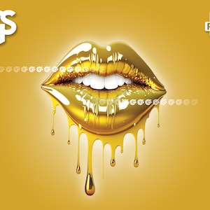 Sexy Gold Lips PNG | Dripping Graphic T-Shirt Digital File, Graffiti, Urban Sublimation, Kiss Lips, pngs designs