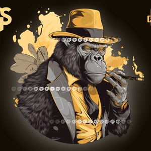 Gangster Rauchender Affe PNG | Grafik-T-Shirt Digitale Datei, Affe Gorilla Liebhaber, Urban Sublimation, King Kong, Pngs Designs