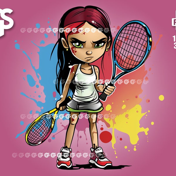 Cute Tennis Girl PNG - Player TShirt Sticker Digital File, Mom Sports Lover, Urban Kids Sublimation, DTG Clipart