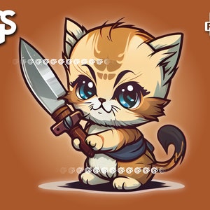 Kitten with a Knife! - PNG File, Cat T-Shirt digital design, Sublimation Cat Mom Dad Vector, Instant Download, pngs designs