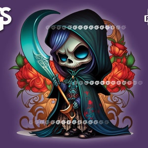 Grim Reaper Scythe Girl  PNG | Goth T-Shirt Sticker Digital File, Mistress Death, Urban Sublimation,  Skull , pngs designs