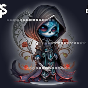 Grim Reaper Girl PNG | Goth T-Shirt Sticker Digital File, Mistress Death, Urban Sublimation, Skull, pngs designs