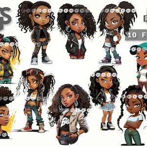 Lindo paquete de chicas negras (10) PNG Reina afroamericana, diseño de camiseta, mujer melanina, sublimación, magia de chica negra