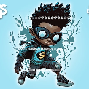 Super-herói Black Boy PNG | Rei afro-americano afro, Design de camiseta de super-herói, Sublimação de melanina, Alegria de menino negro
