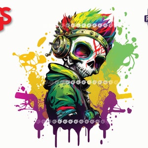 Cool Graffiti Skullboy PNG - T-shirt graffiti, fichier numérique autocollant, DJ têtes de mort, sublimation streetwear urbain, dessins png