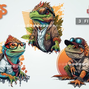 Cool Graffiti Bearded Dragons Bundle (3) PNG - Lizard T-Shirt Sticker Digital File, Iguana Lover, Urban Streetwear Sublimation