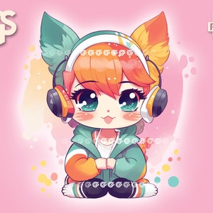 Anime Fuchs-Mädchen V2 PNG | Grafik-T-Shirt Digitale Datei, Füchse Liebhaber, Urban Sublimation, Pelztier, Pngs Designs