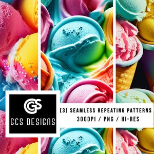 Seamless PNG Colorful Ice Cream - Seamless Pattern Repeating Design File, Digital Paper, Sublimation Background PNG, Fabric Patterns