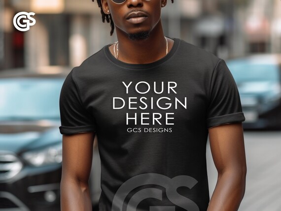 Black Tshirt Mockup Black Man Urban Model Shirt Mockup - Etsy
