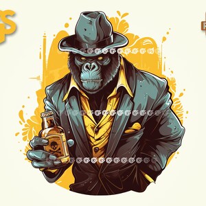 Goldener Affe PNG | Grafik-T-Shirt Digitale Datei, Affe Gorilla Liebhaber, Urban Sublimation, King Kong, Pngs Designs