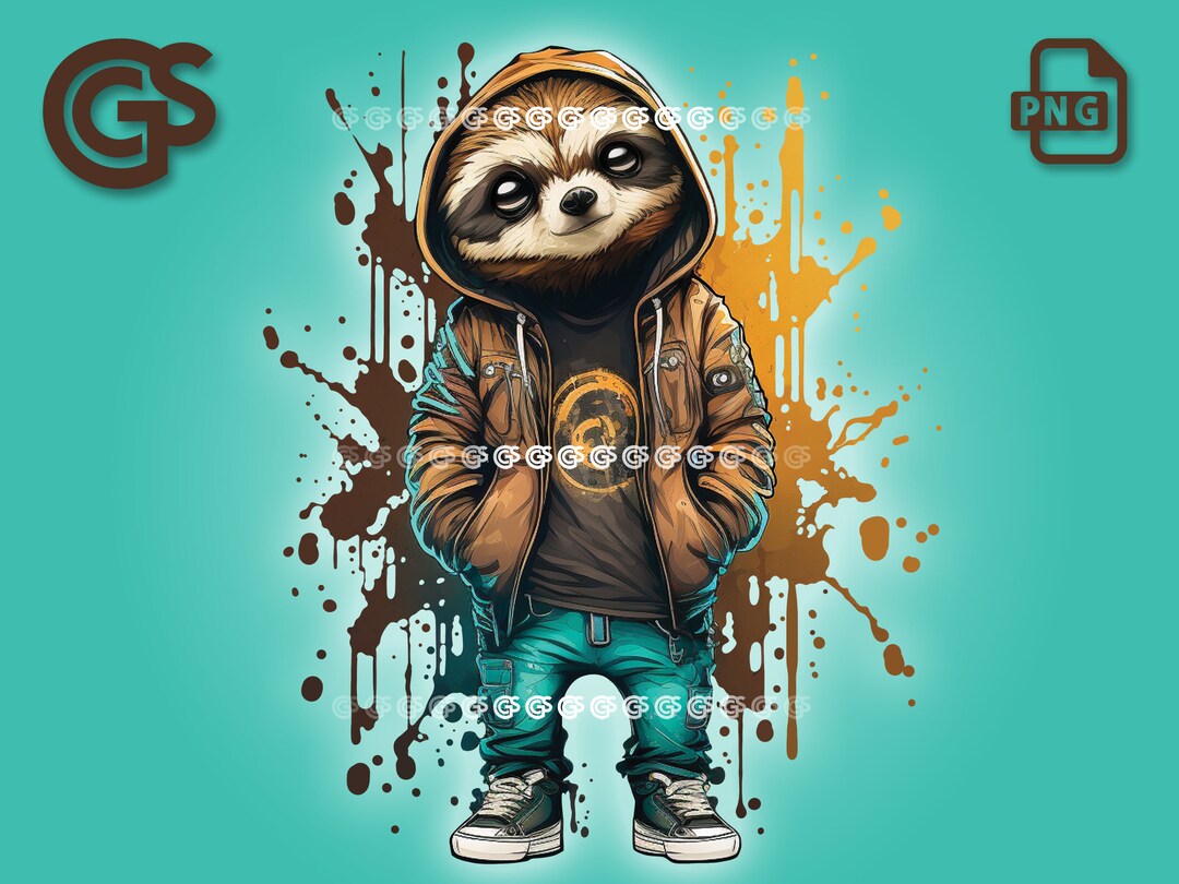 Cool Streetwear Sloth PNG | Graphic T-shirt Digital File, Sloth Lover ...