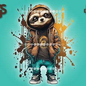 Coole Streetwear Faultier PNG | Grafik-T-Shirt Digitale Datei, Faultierliebhaber, Urban Sublimation, Tier, Pngs Designs