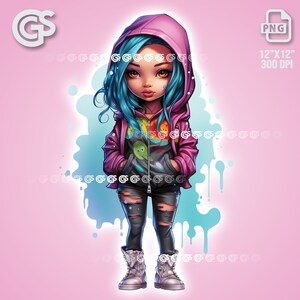 Streetwear Hoodie Girl PNG | Street TShirt Sticker Digital File, Urban Sublimation, dtf DTG T-Shirt Clipart