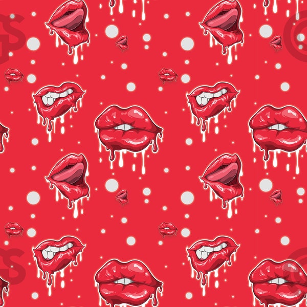 Sexy Lips Drip - Seamless Pattern Repeating Design File, Digital Paper, Red Lipstick Lip Pattern, Sublimation Background