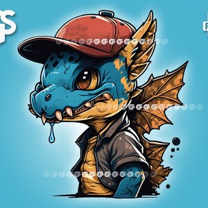 かわいいクールなドラゴン PNG | ちびキャラクター T シャツ デジタル ファイル、かわいいドラゴン、昇華ベクター、png デザイン