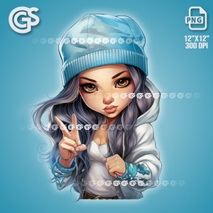 Peace Sign Streetwear Girl PNG | Street TShirt Sticker Digital File, Urban Sublimation, pngs designs
