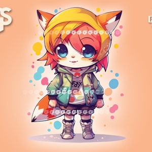 Cooles Fuchs Mädchen PNG | Grafik-T-Shirt Digitale Datei, Füchse Liebhaber, Urban Sublimation, Pelztier, Pngs Designs