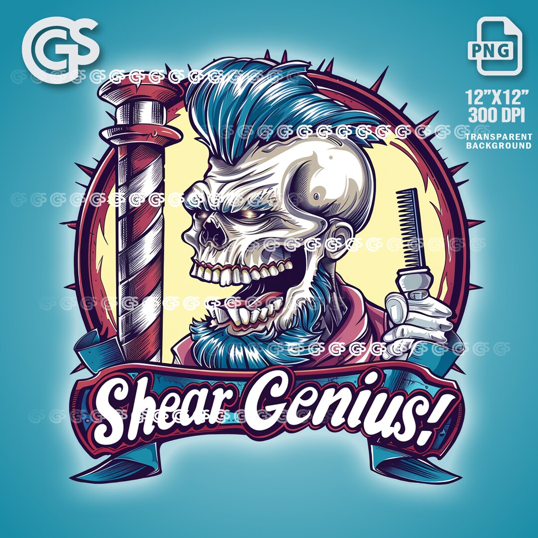 Shear Genius Barber PNG Graffiti Hair Cut Stylist Tshirt, Sticker