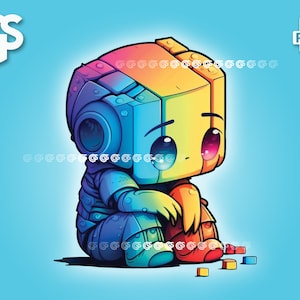 Colorful Sad Robot PNG - Twitch Emote T-Shirt Digital File, Rainbow Pride Day, Kawaii Robot, Cute Sublimation
