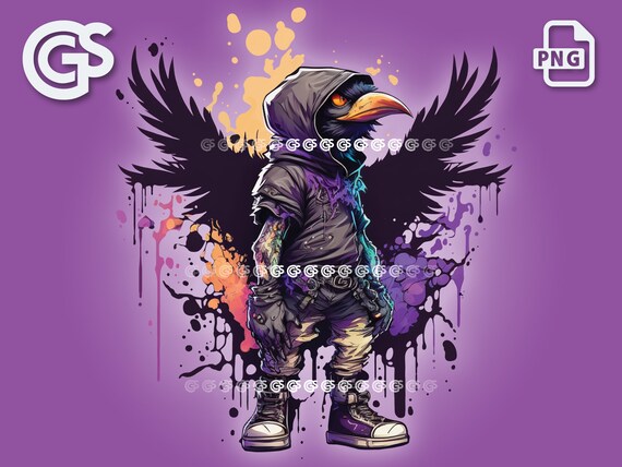 Graffiti Streetwear Raven PNG | Graphic T-Shirt Digital File, Black Bird Lover, Urban Sublimation, Crows Ravens, pngs designs