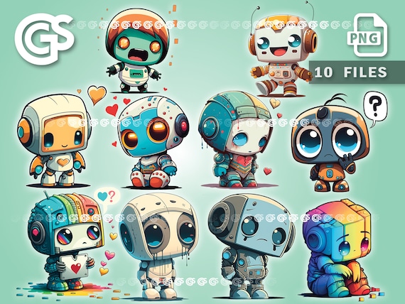 Cute Robots Clipart Digital Download Robots PNG Sublimation 