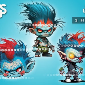 Böser Troll-Bundle (3) PNG | Grafik-T-Shirt, digitale Datei, Trolls Dolls, Urban Sublimation, gruseliges Monster, Pngs Designs