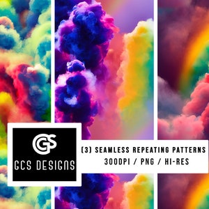 Digital Paper Rainbow Clouds - Seamless Pattern Repeating Design File, Sublimation Background PNG, Pastel Smoke & Fabric Patterns